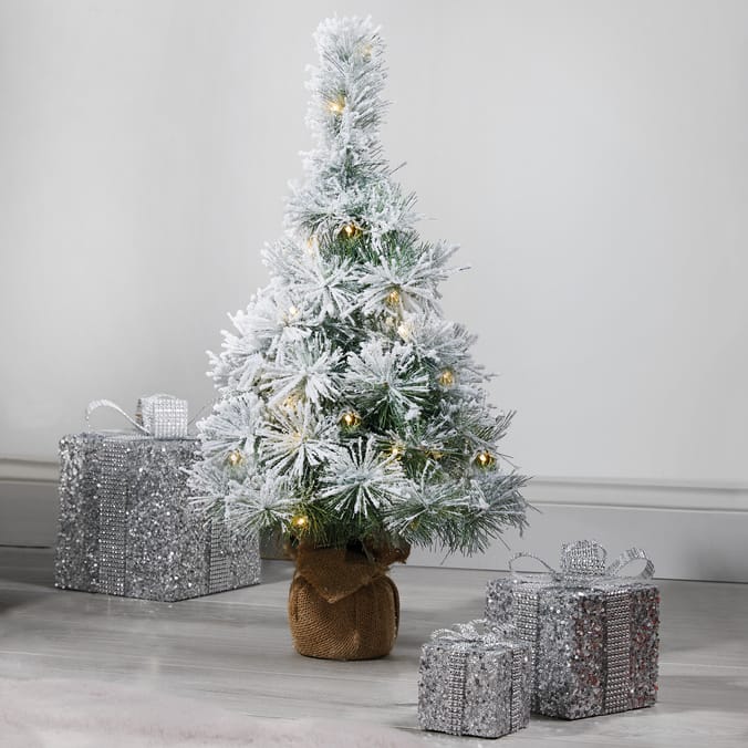 Festive Feeling 2ft Pre Lit Indoor Snowy Tree Home Bargains