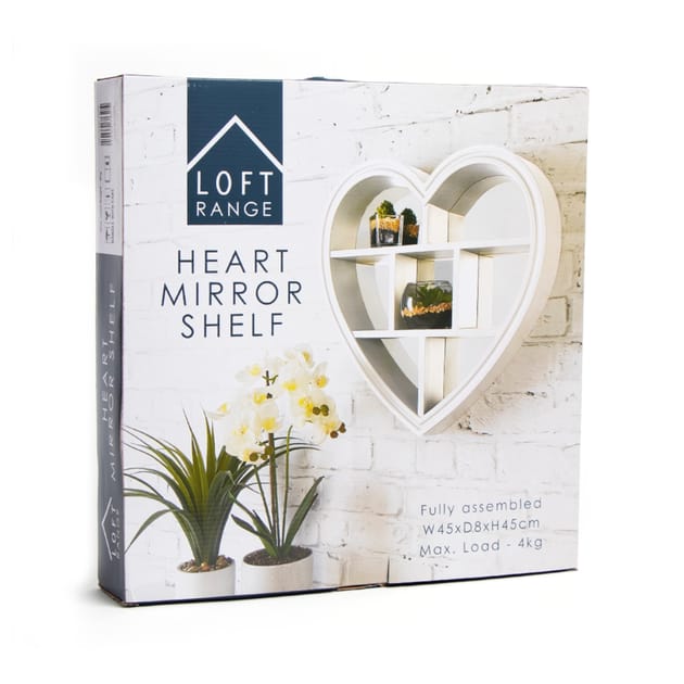 Loft Range Heart Mirror Shelf - White | Home Bargains