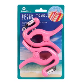 TravelShop Beach Towel Clip 2 Pack - Flamingo
