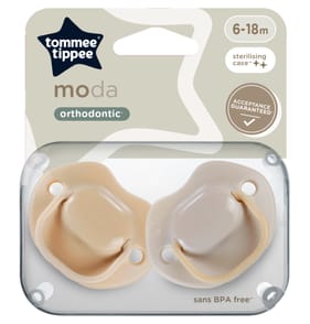 Tommee Tippee Moda Soothers with Steriliser Pod 6-18m - Cream