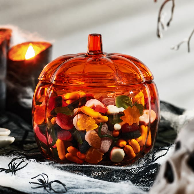Haunted House Glass Pumpkin Sweet Jar - Orange