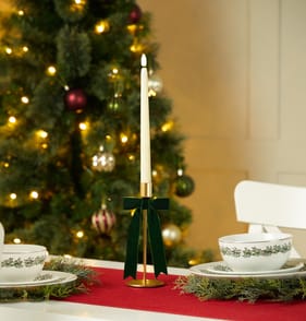 Festive Feeling Alpine Woods Bow Christmas Candle Holder - Green