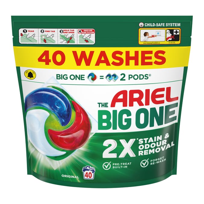 Ariel The Big One Pods Washing Liquid Capsules 40 Washes - Original