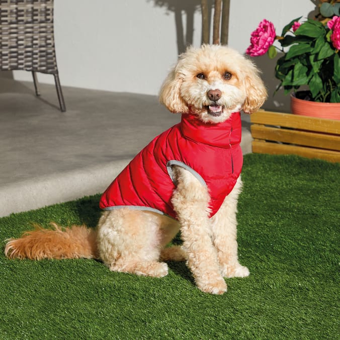 My Pets Reversible Pet Red Puffer Coat 