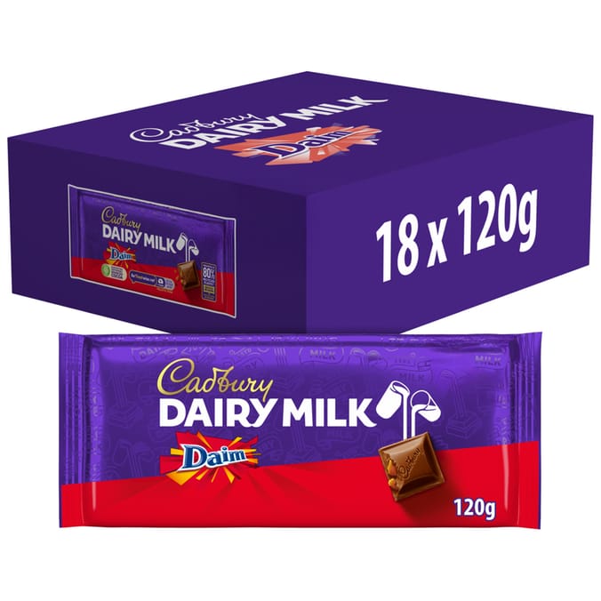 Cadbury Dairy Milk Daim Chocolate Bar 120g x18