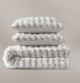 The Winter Warmer Collection Brushed Faux Fur Duvet Set - King Size Grey