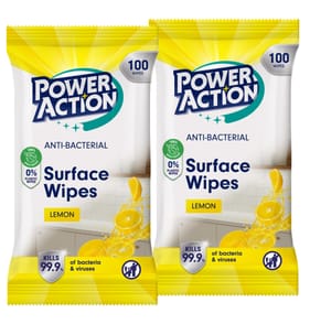 Power Action Anti-Bacterial Surface Wipes 100s x2