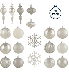 Frosted Spirit Christmas Baubles 50 Pack - Silver