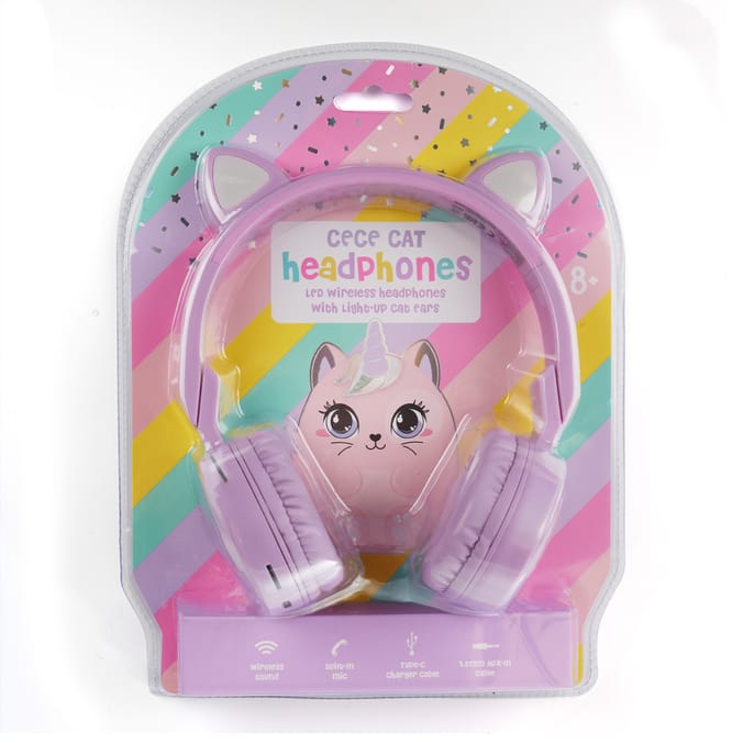 Cece Cat LED Light-UP Wireless Headphones - Purple