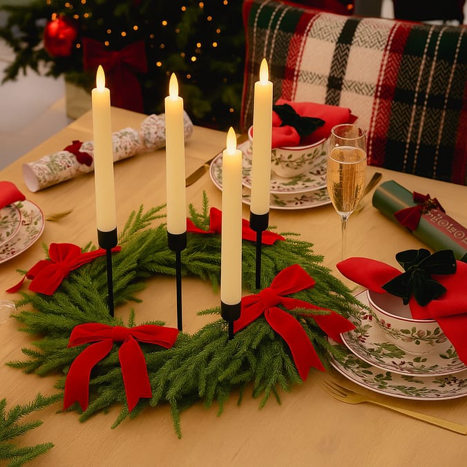 Festive Feeling Tapered Candle Holder Wreath