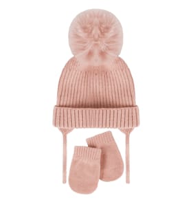 Pure Baby Pink Hat & Mittens - 12-18 Months