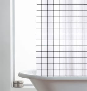Shower Curtain With Hooks - Checked