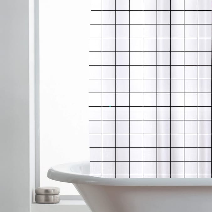 Shower Curtain With Hooks - Checked