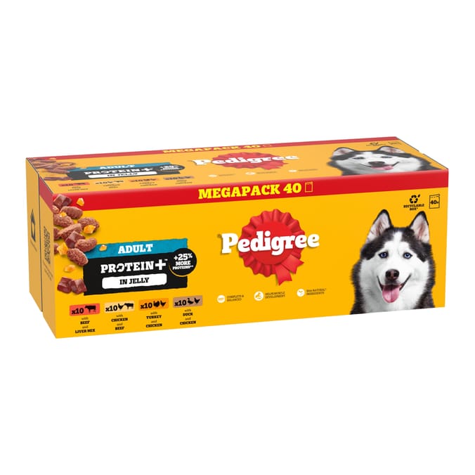 Pedigree Protein+ Adult Wet Dog Food Selection in Jelly 40 x 85g