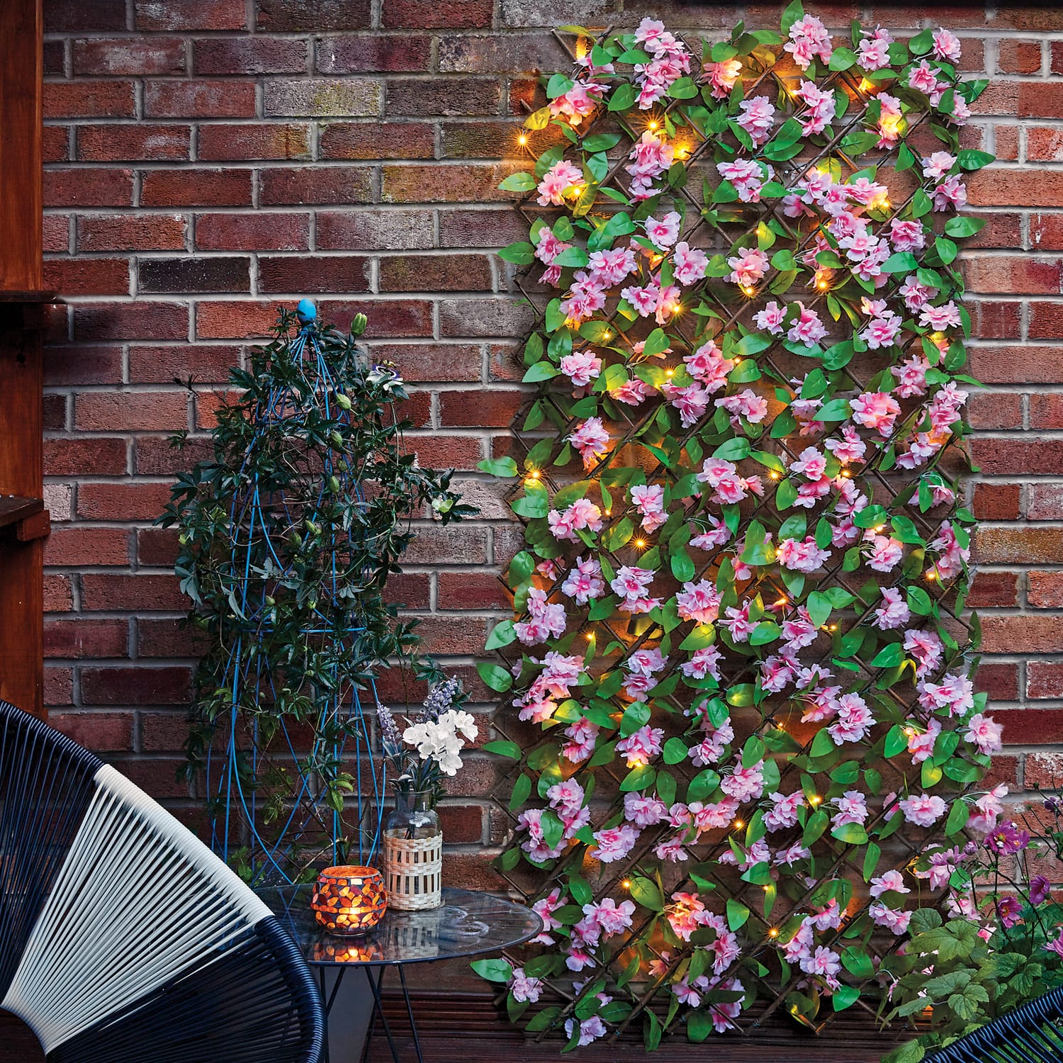 Firefly Pink Blossom Trellis Solar Lights Home Bargains