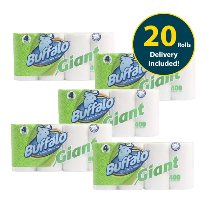 Buffalo Giant 2 Ply Kitchen Towels 4 Pack x5 (Delivery Included)