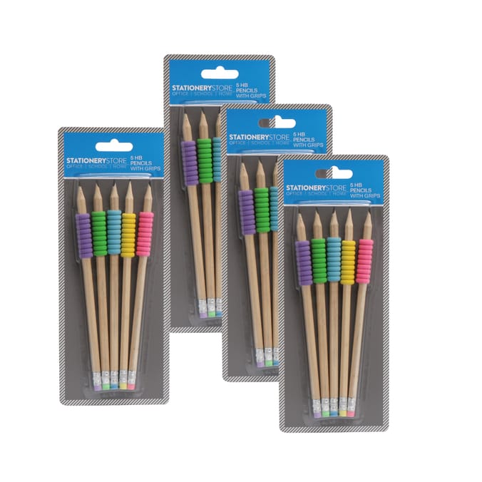Stationery 5 HB Pencils With Grip x4