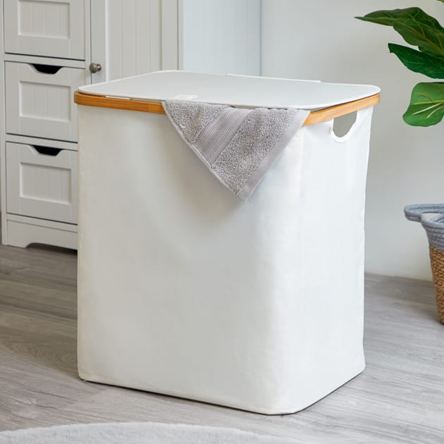 Home Collections Bamboo Rim Laundry Basket With Lid | Home Bargains