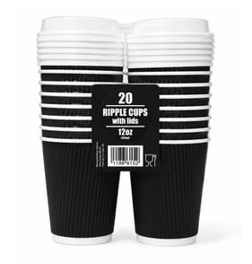 20 Disposable Takeaway Cups & Lids - Black