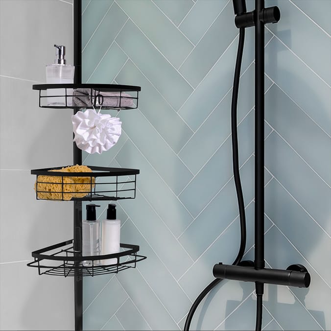 Hanging Shower Storage Holder, Telescopic Bathroom Shelf, Pole