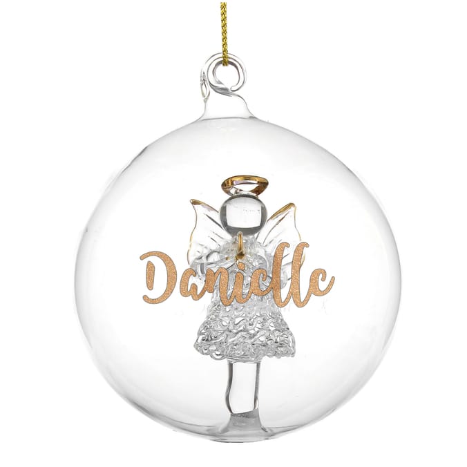 Personalised Gold Glitter Name Only Angel Glass Bauble