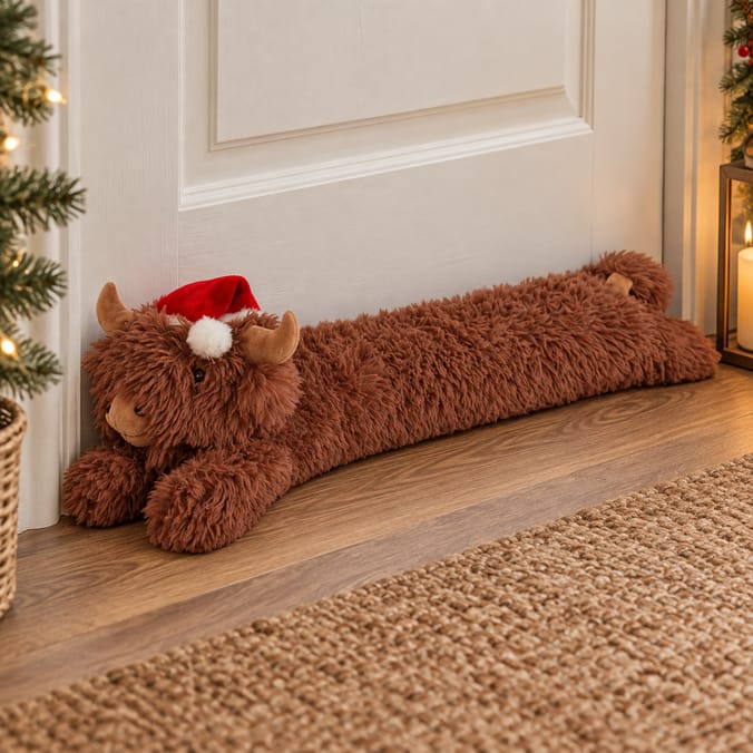 The Lifestyle Edit Christmas Highland Cow Draught Excluder