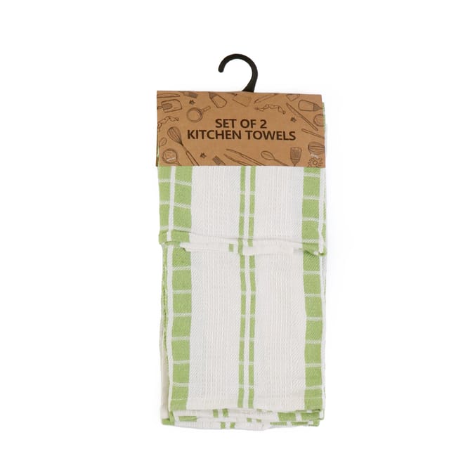 Set Of 2 Kitchen Towels - Tartan Green
