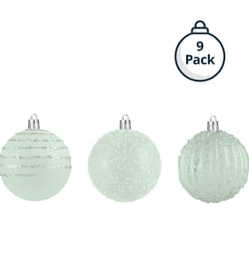 Frosted Spirit 8cm Hand Decorated Christmas Baubles 9 Pack - Green