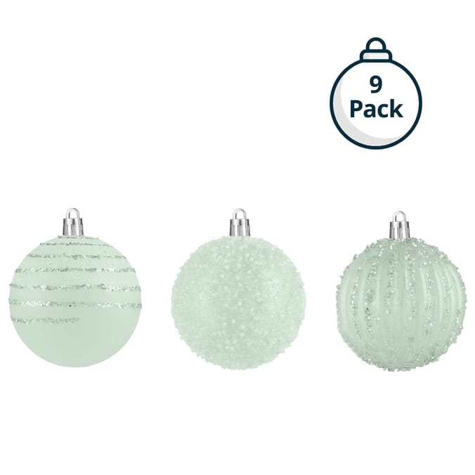 Frosted Spirit 8cm Hand Decorated Christmas Baubles 9 Pack