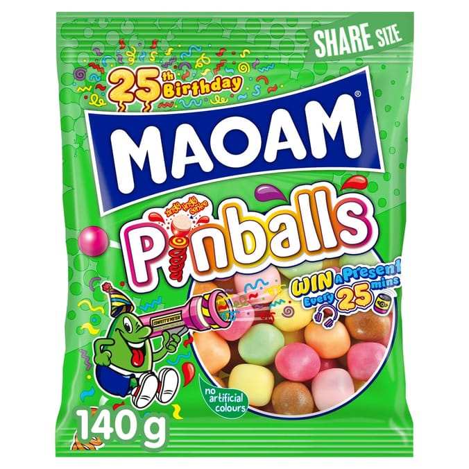 Maoam Pinballs Fruit & Cola Flavour Chewy Sweets Sharing Bag 140g
