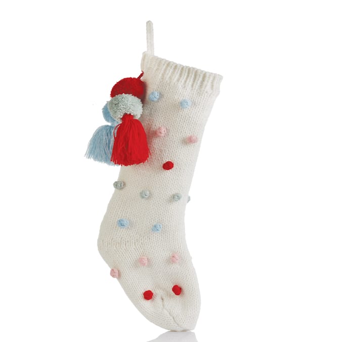 Joyful Pom Pom Knit Stocking 