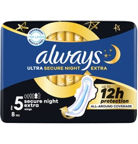 Always Ultra Sanitary Towels Secure Night Extra With Wings 8 Pads