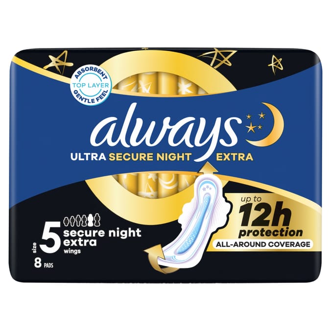 Always Ultra Sanitary Towels Secure Night Extra With Wings 8 Pads