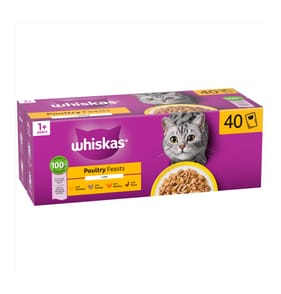 Whiskas Poultry Feasts in Jelly 1+ Adult Wet Cat Food Pouches 40x85g