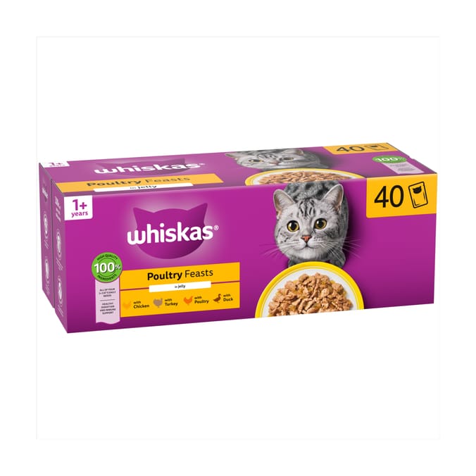 Whiskas Poultry Feasts in Jelly 1+ Adult Wet Cat Food Pouches 40x85g