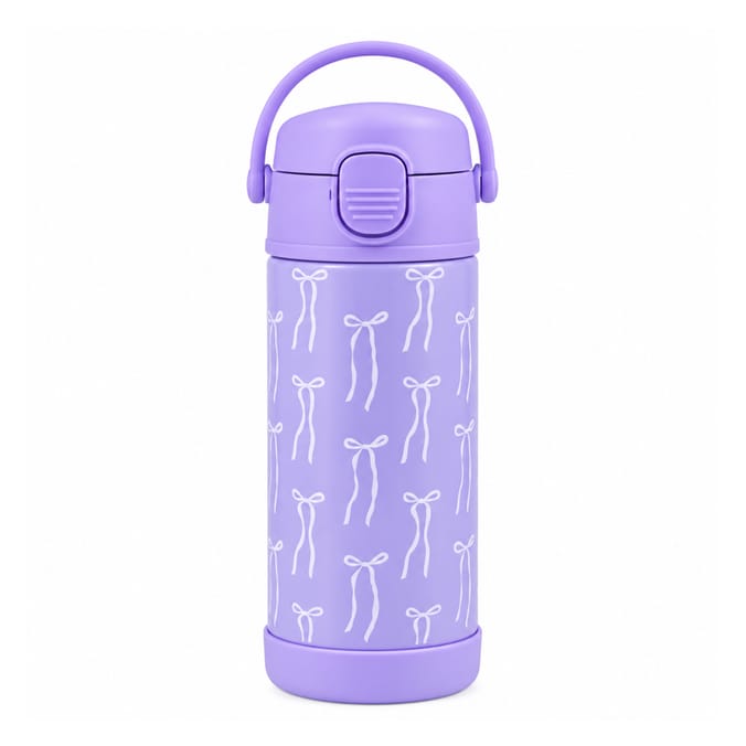  Printed Stainless Steel Purple Water Bottle 350ml - Bow    