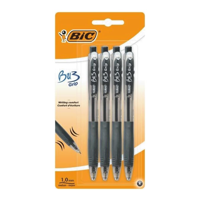 Bic BU3 Grip Retractable Black Pen 4 Pack