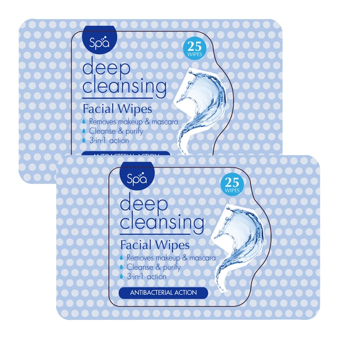 Spa Deep Cleansing Facial Wipes 25s x2