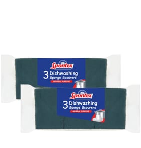 Spontex 3 Dishwashing Sponge Scourers x2