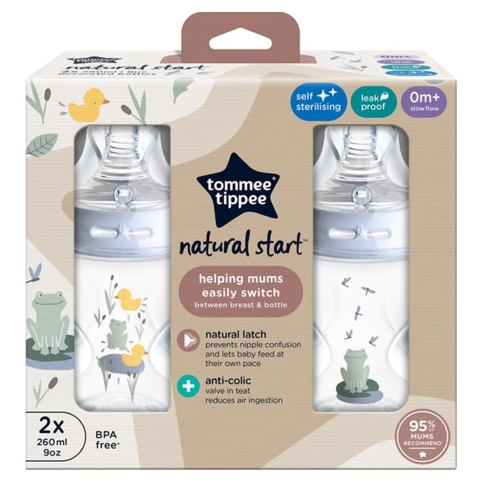 Tommee Tippee Natural Start Anti-Colic Baby Bottles 0m+ 2 x 260ml