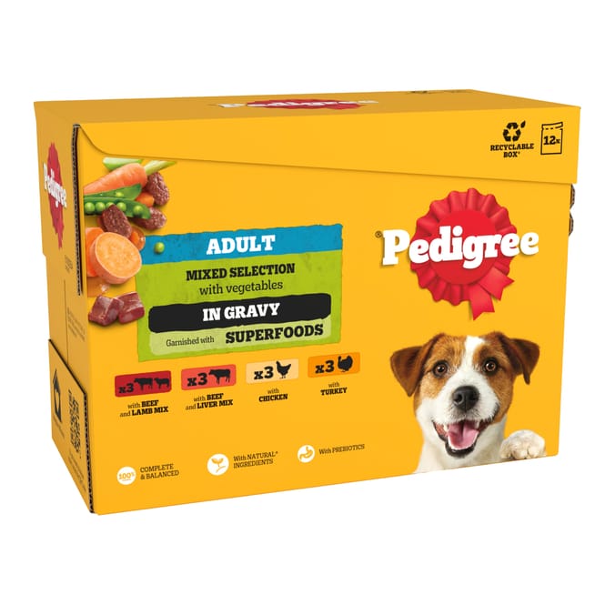 Pedigree Adult Wet Dog Food Pouches 12 x 100g - Mixed Selection in Gravy