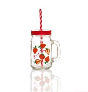 The Outdoor Edit Summer Mason Jar With Straw - Strawberry