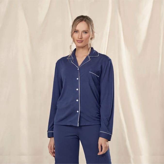 Jeff Co by Jeff Banks Ladies Piped Soft Navy Pyjama Set Home