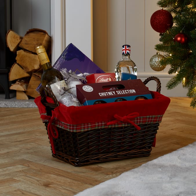 Festive Feeling Large Christmas Hamper Basket - Brown/Red