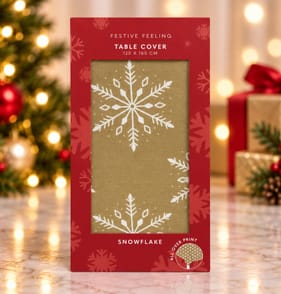 Festive Feeling Table Cover - Gold Snowflakes