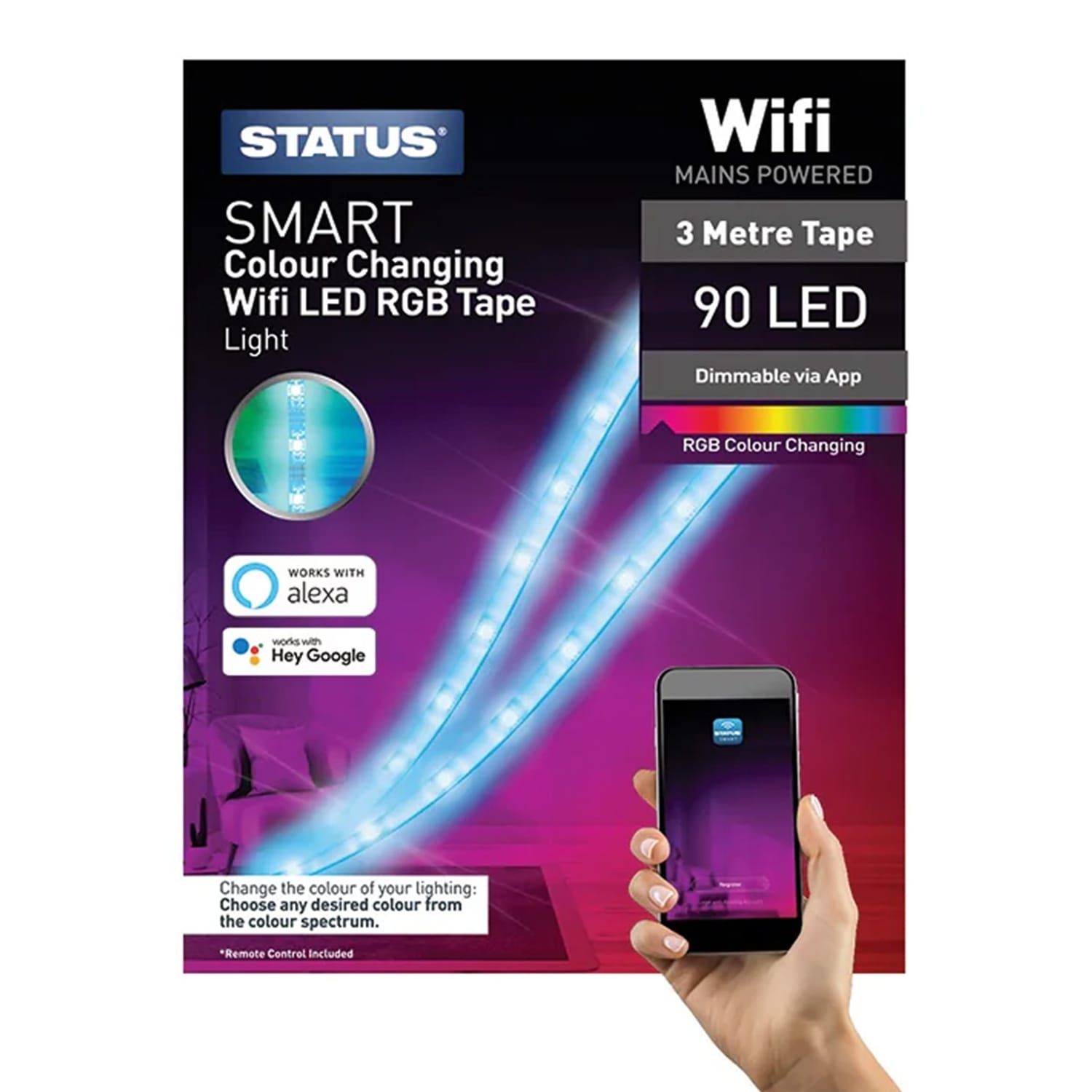 Status Smart Wifi LED RGB Tape 3m | Home Bargains
