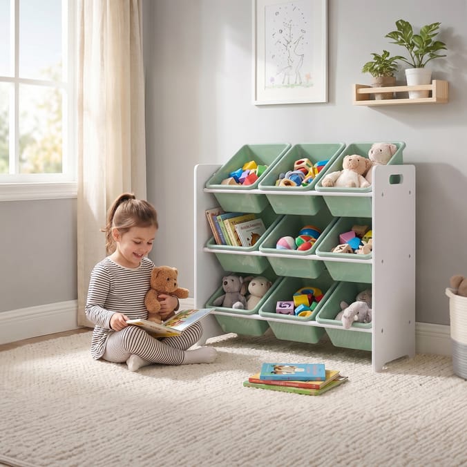 Liberty House Toys Kids 9 Bin Storage Unit - White & Forest Green