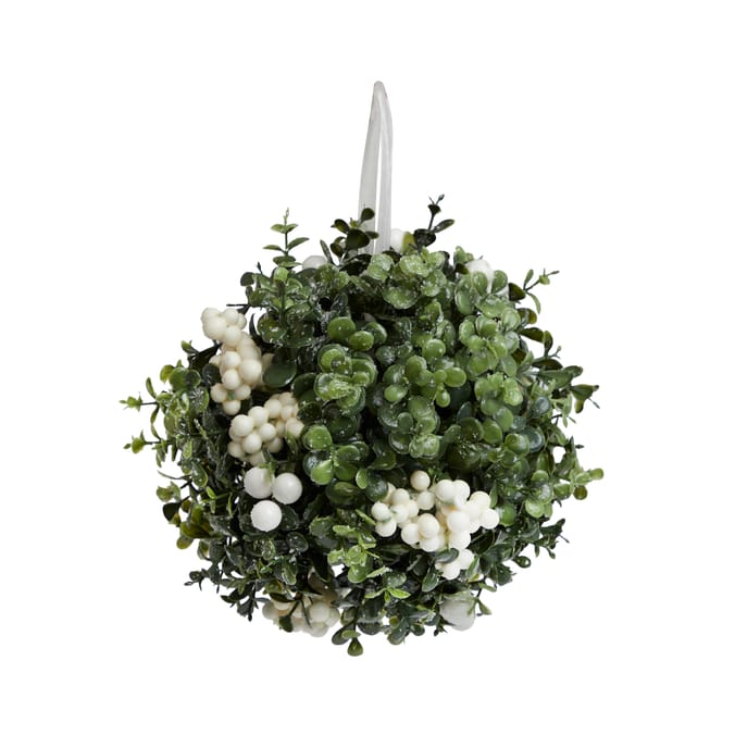 Nordic Spirit Frosted Holly Ball - White