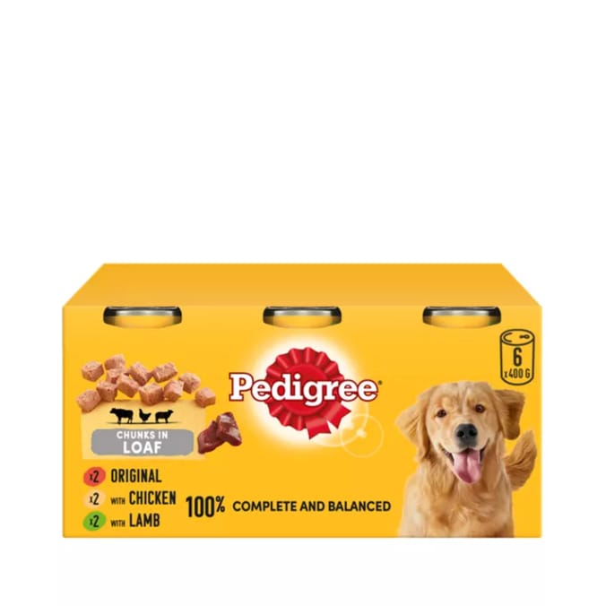 Pedigree Chunks in Gravy Wet Dog Food Tins 6 x 400g Home Bargains