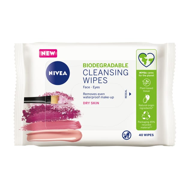 Nivea Biodegradable Gentle Cleansing Wipes Dry Skin 40s